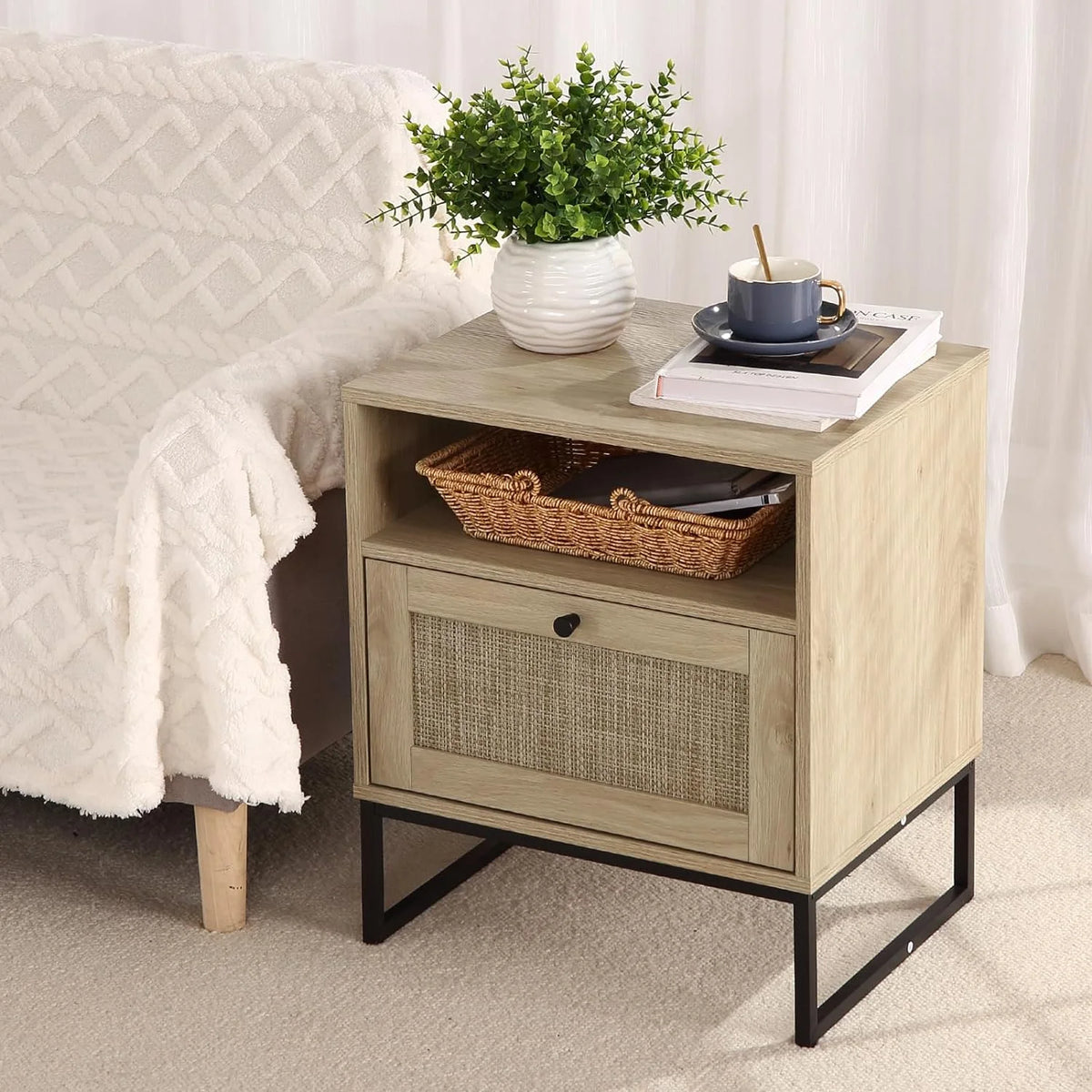 Rattan Bedside Table with Drawers R6203