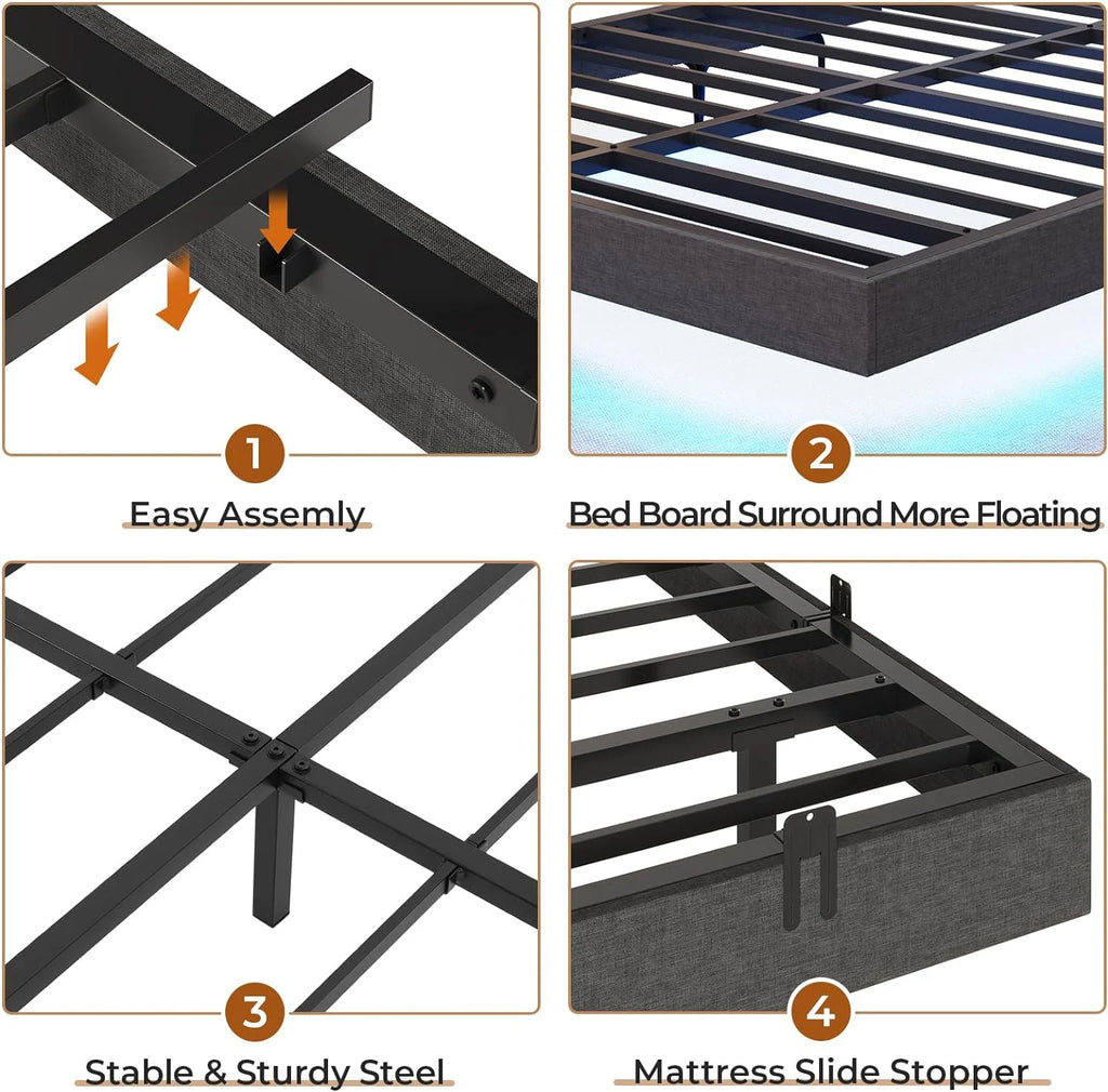 King Size Metal Platform Bed Frame with LED Lights G40474
