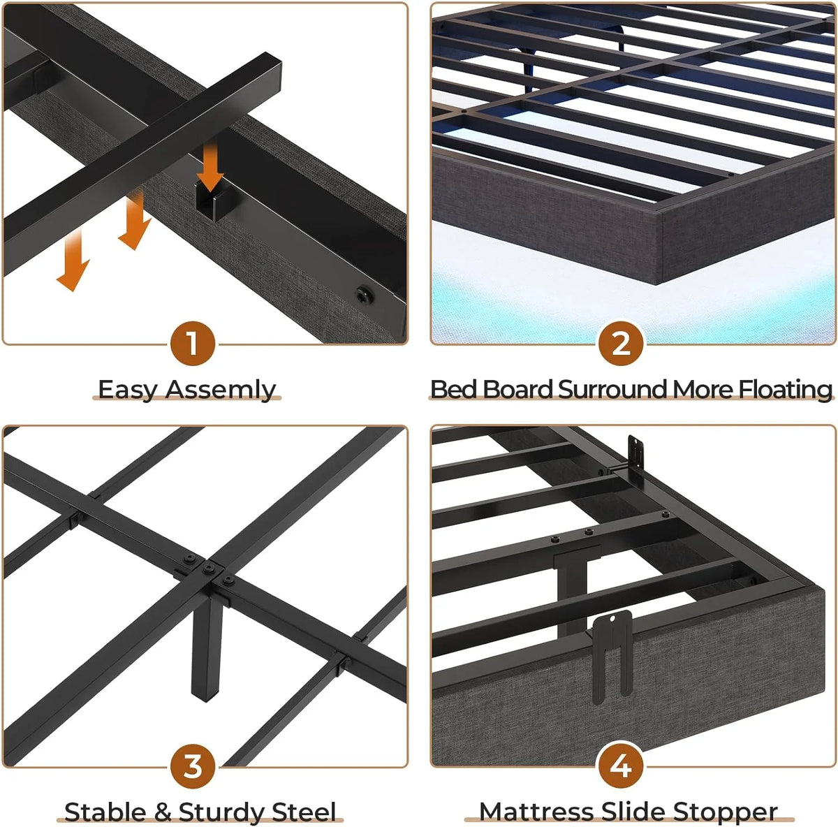 King Size Metal Platform Bed Frame with LED Lights G40474