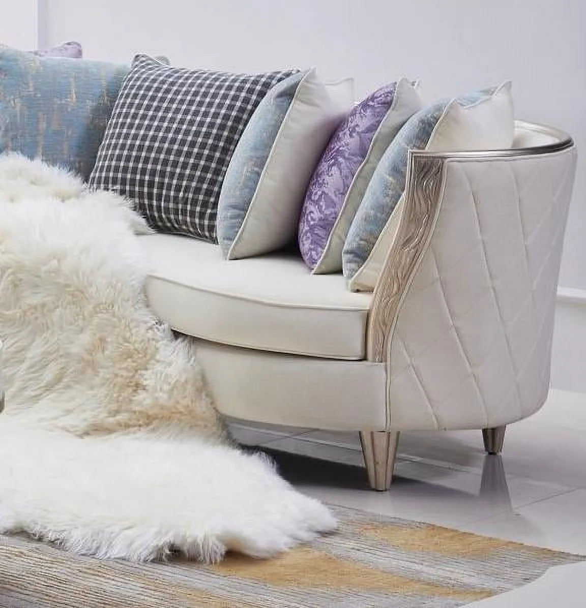 Linen Blend Sofa Solid Wood Hand Carved Frame N163