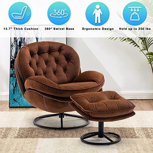 Velvet Swivel Accent Chair with Ottoman Set (Fruit Green) E536
