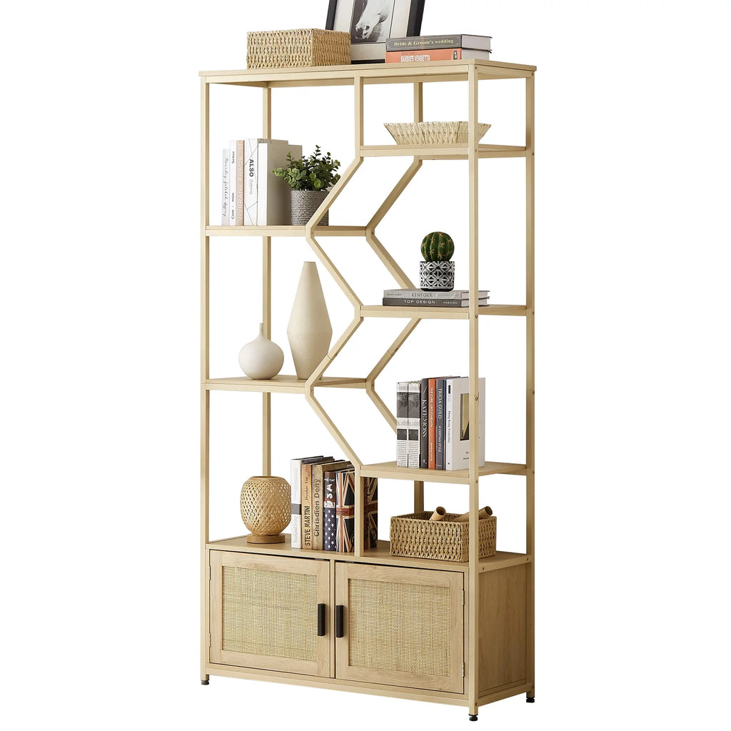 7 Tiers Rattan Bookcase with Doors F870199