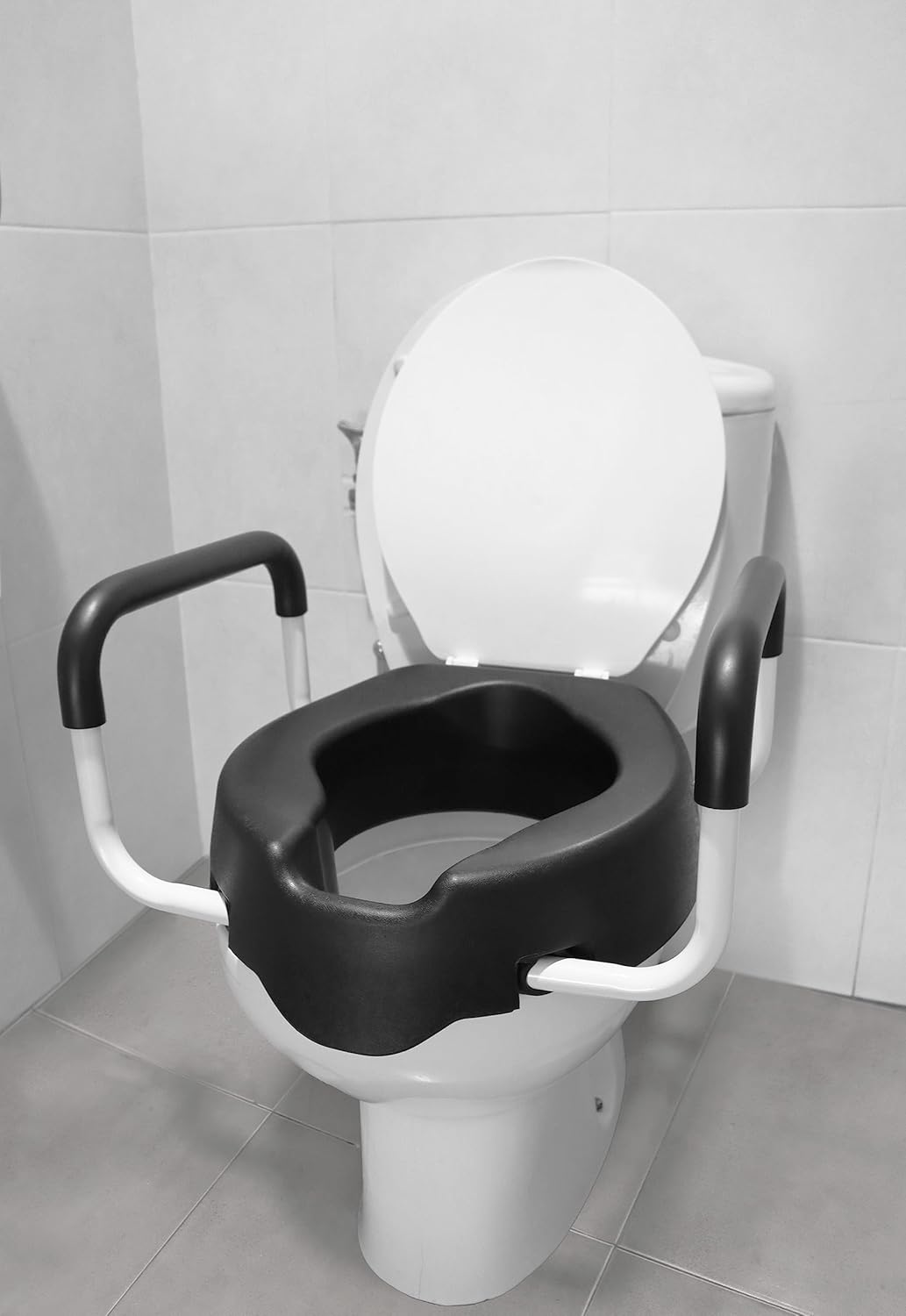 Black 4 inch Elevated Toilet Seat with Lid and Handles F16559