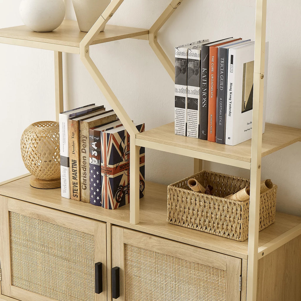 7 Tiers Rattan Bookcase with Doors F870199