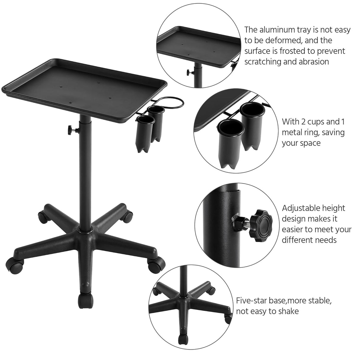 Black Rolling Aluminum Utility Cart with 5 Casters E3412