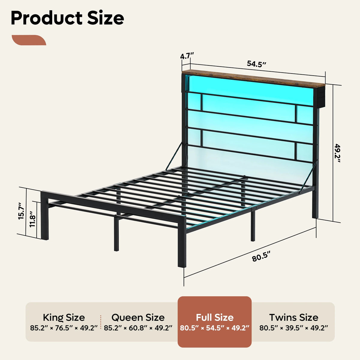Queen Size Black Metal Platform Bed Frame with Storage Headboard R90780