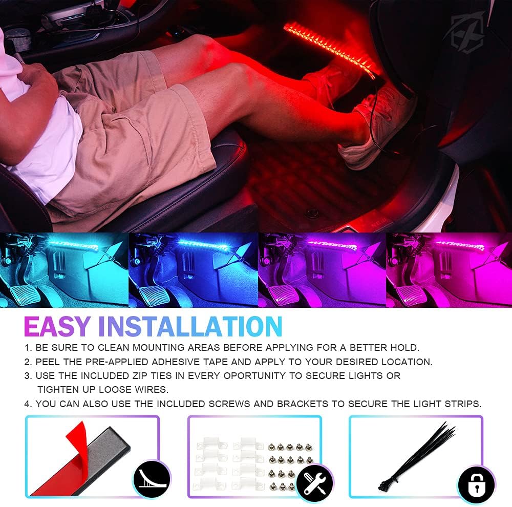 RGB LED Car Underglow Light Kit, 8PCS Bluetooth APP Control Strip J96949
