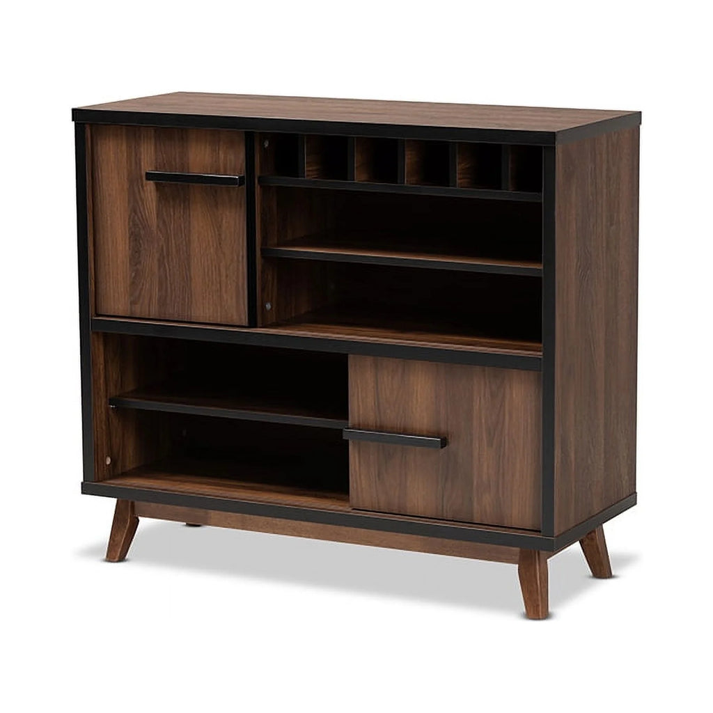 Walnut Brown and Black Wood Wine Storage Cabinet U643