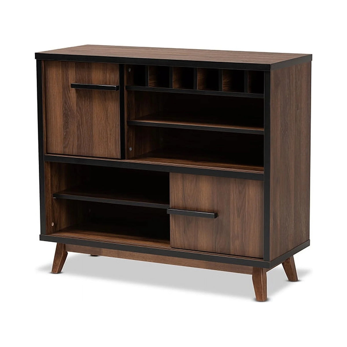 Walnut Brown and Black Wood Wine Storage Cabinet U643