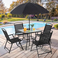 6 Piece Folding Outdoor Dining Set for 4 with Umbrella, Black P683514