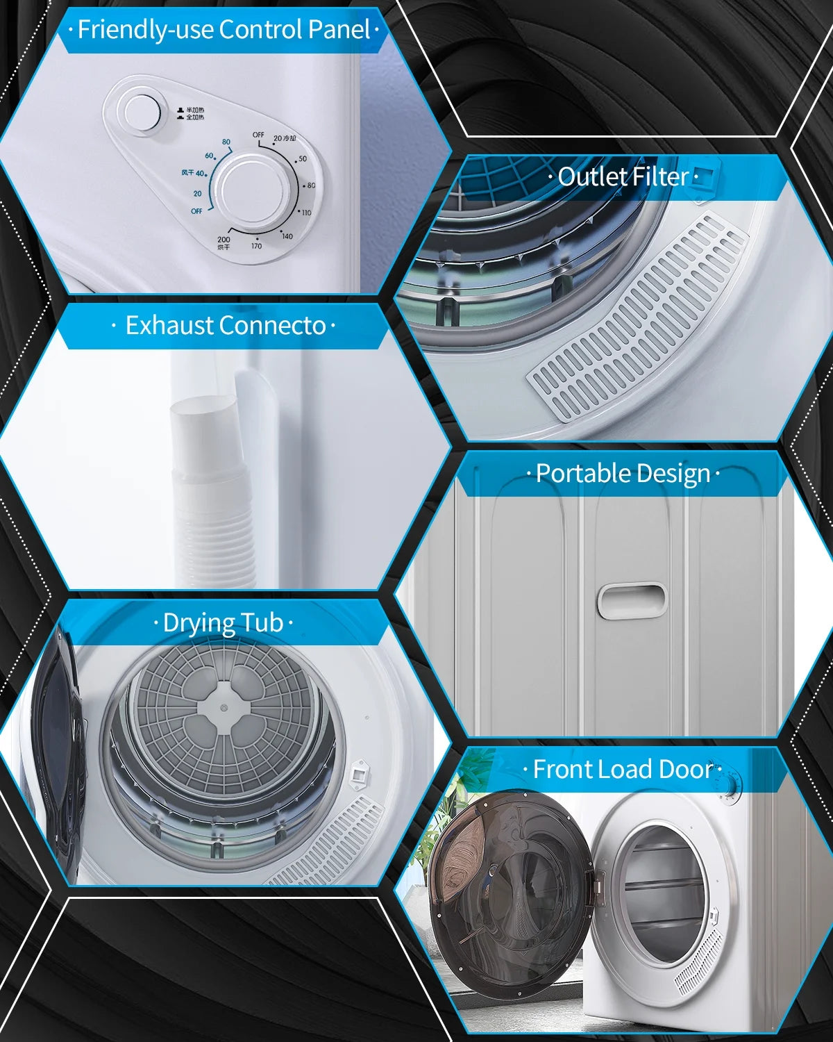 13 lbs Electric Compact Front Load Dryer with Stainless Steel Tub U49442