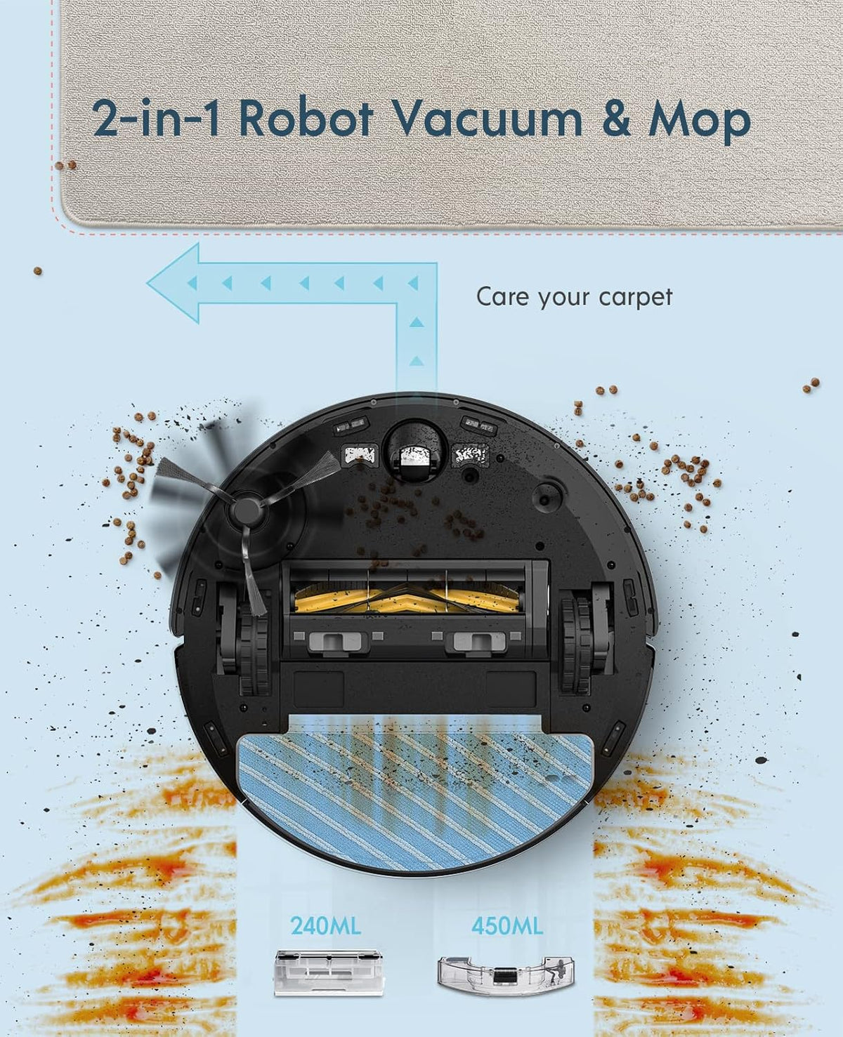 Robot Vacuum and Mop, Self-Emptying, 3000Pa Suction, 200mins Runtime G6968