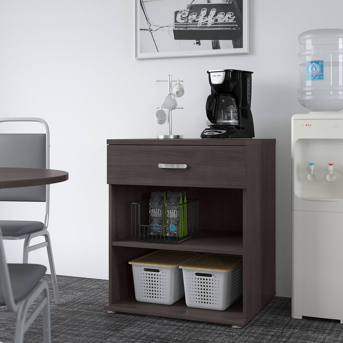 Storm Gray Floor Storage Cabinet with Drawer and Shelves D82058