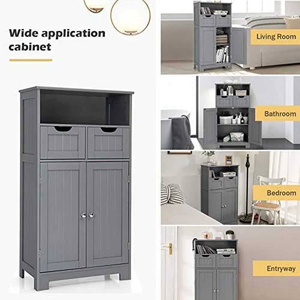 Grey Bathroom Floor Cabinet with 2 Doors and 2 Drawers A499