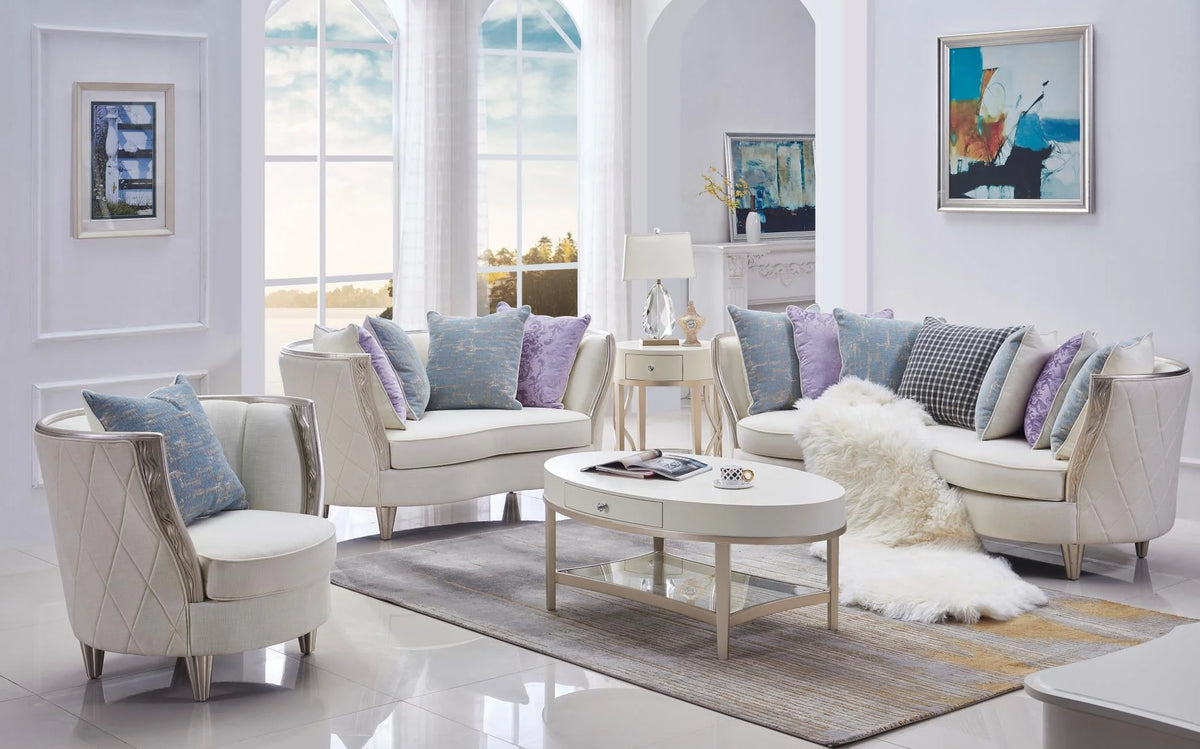 Linen Blend Sofa Solid Wood Hand Carved Frame N163