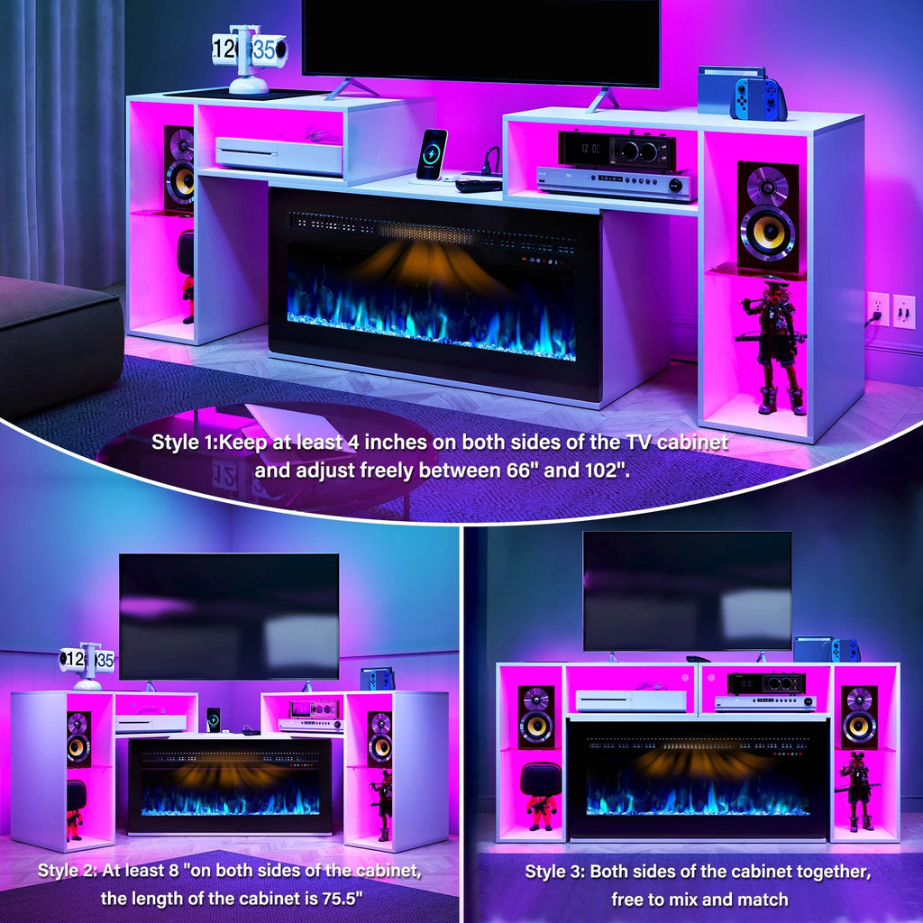 White Entertainment Center with Electric Fireplace and 42 Fireplace Z415348