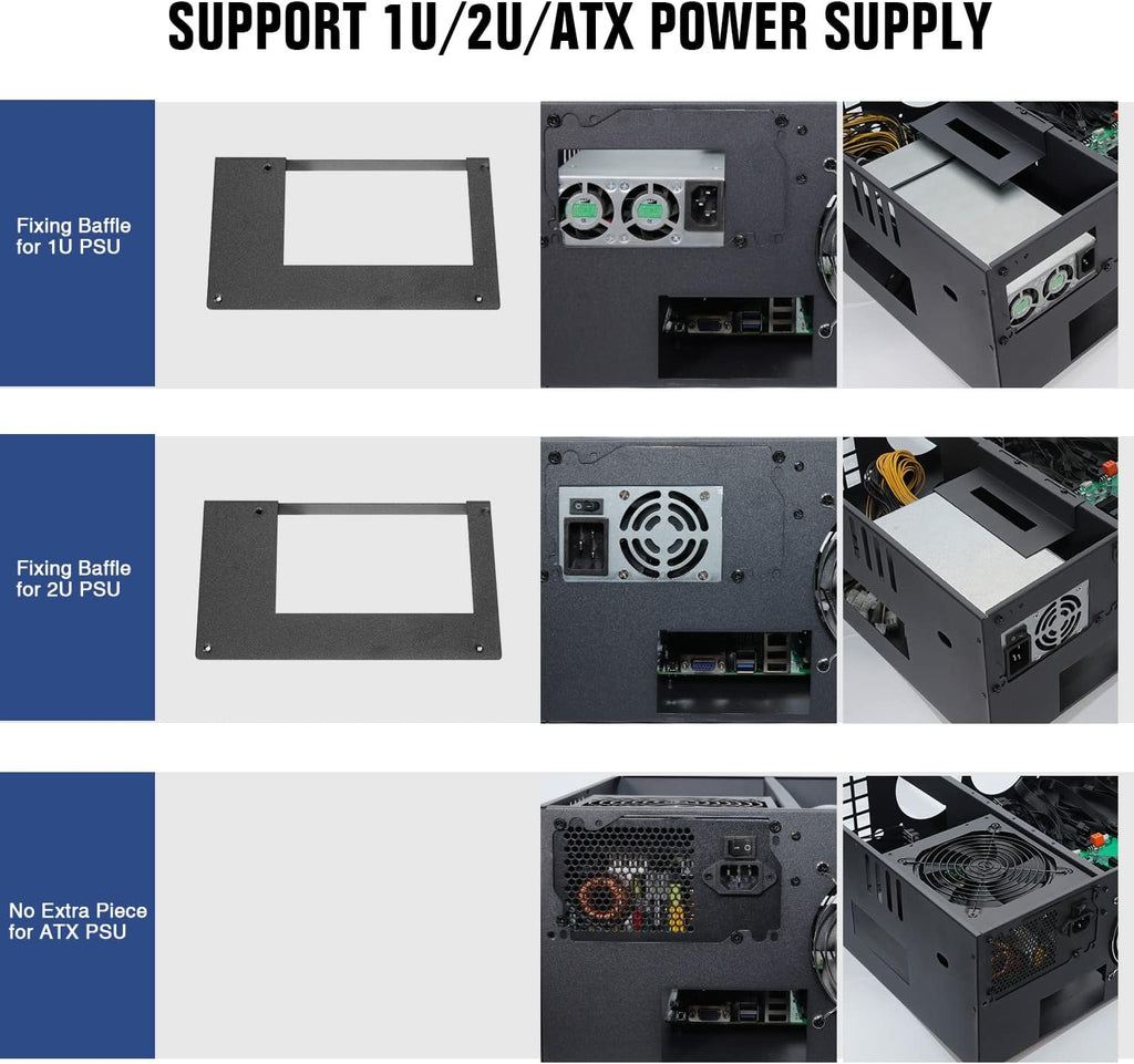 8 Ports GPU Mining Frame Case with 4 Cooling Fans Black A6328