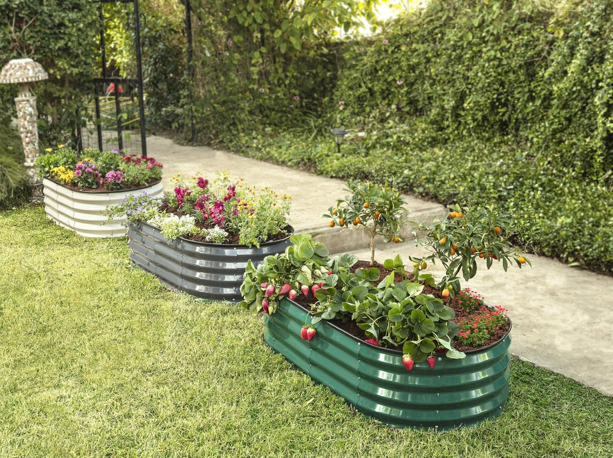 Galvanized Raised Garden Beds Outdoor Planter Metal Garden Box White E54128