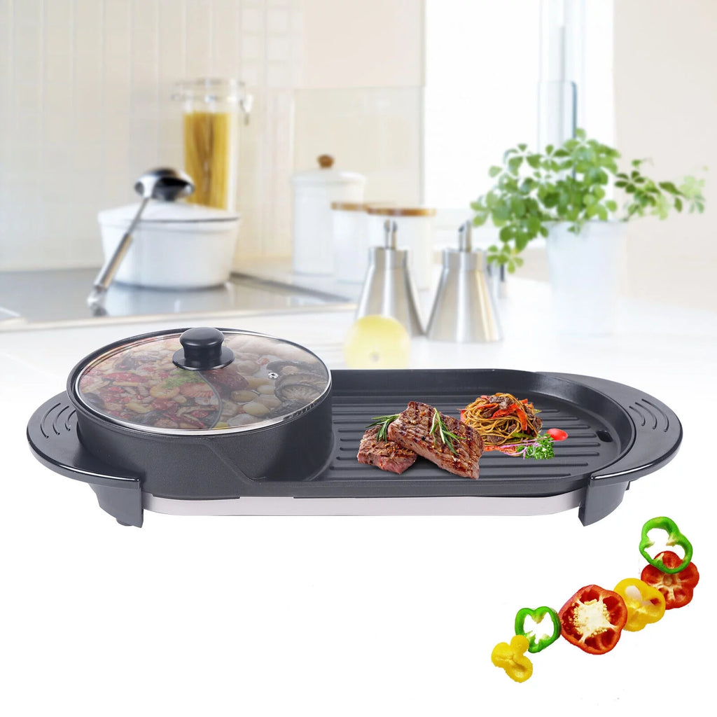2 In 1 Portable Electric Non-stick Hot Pot Barbecue Grill Q4761