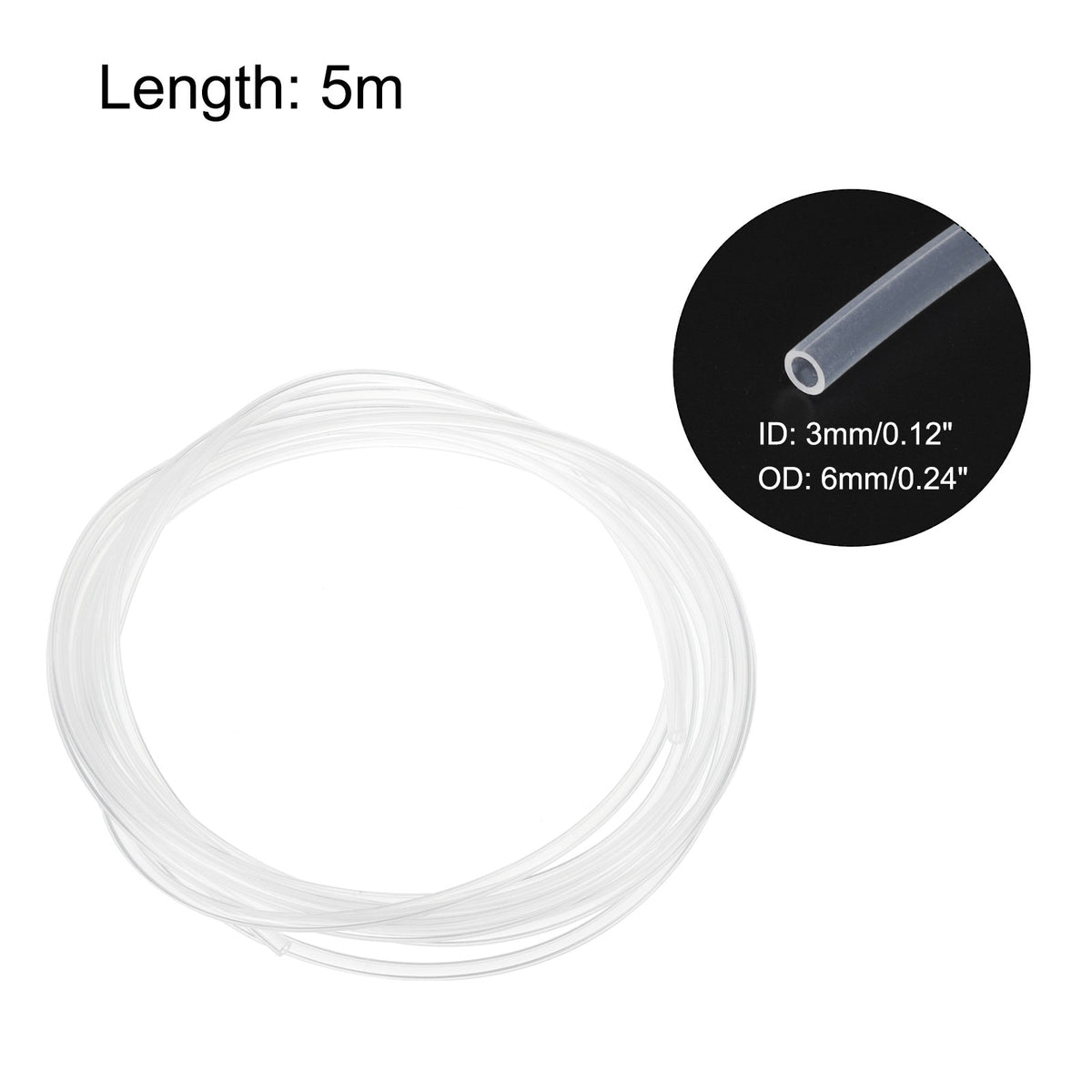 Clear 3D Printer PTFE Tubing Hose, 16.4ft, 3mm ID 6mm OD G30911