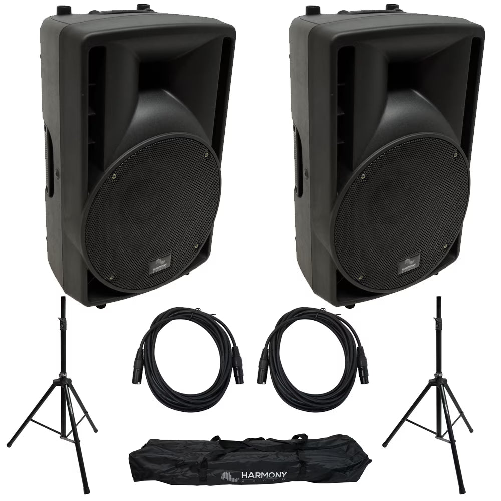 10" Pro DJ Powered 400W PA Speaker Pair with Tripod Stands & XLR Cables Y747