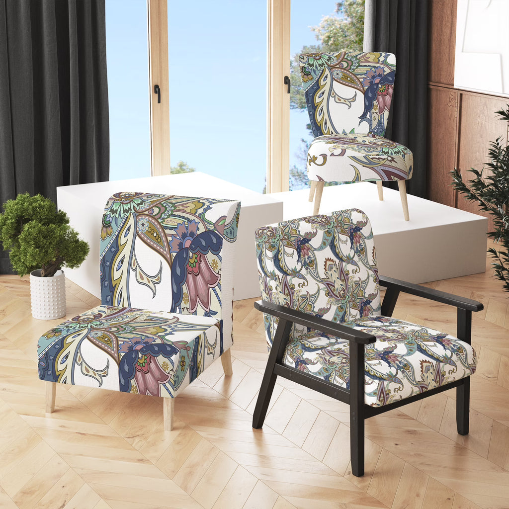 White Floral Paisley Upholstered Accent Chair H292