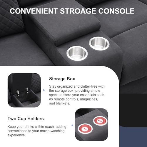 94'' L-Shaped Velvet Reclining Sectional Couch with LED Light and Storage Box Y18704