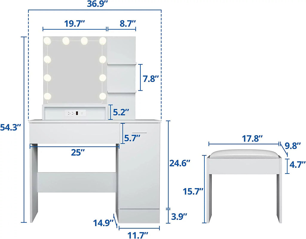 White Vanity Desk with Charging Station and Drawer O18241