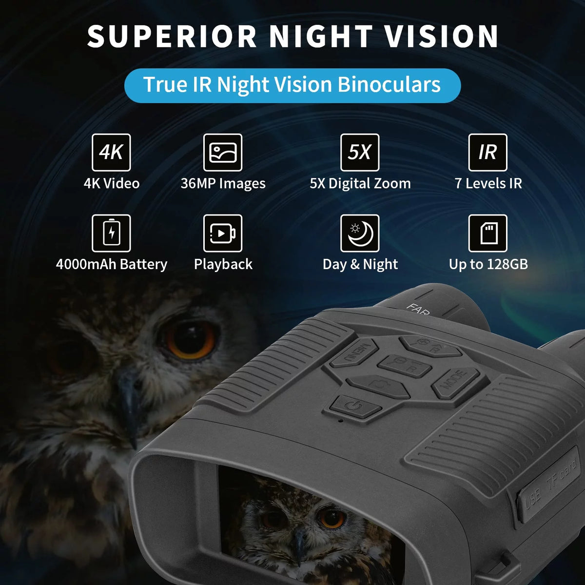 Night Vision Binoculars with 32GB SD Card 36MP 4K 5x Zoom W5772
