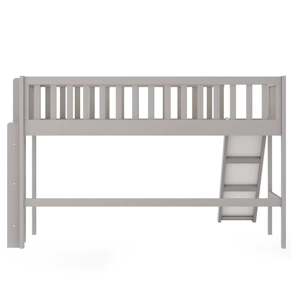 Wood Twin Loft Bed with Ladder and Slide, Gray Z972