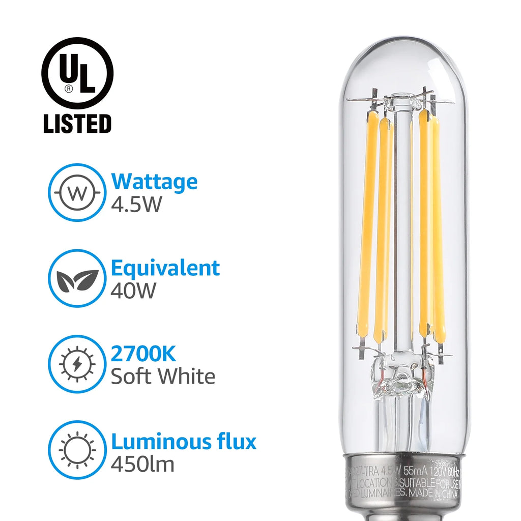 12Pack T6 LED Tubular Bulb 4.5W E12 Base Dimmable 2700K Soft White Q81666