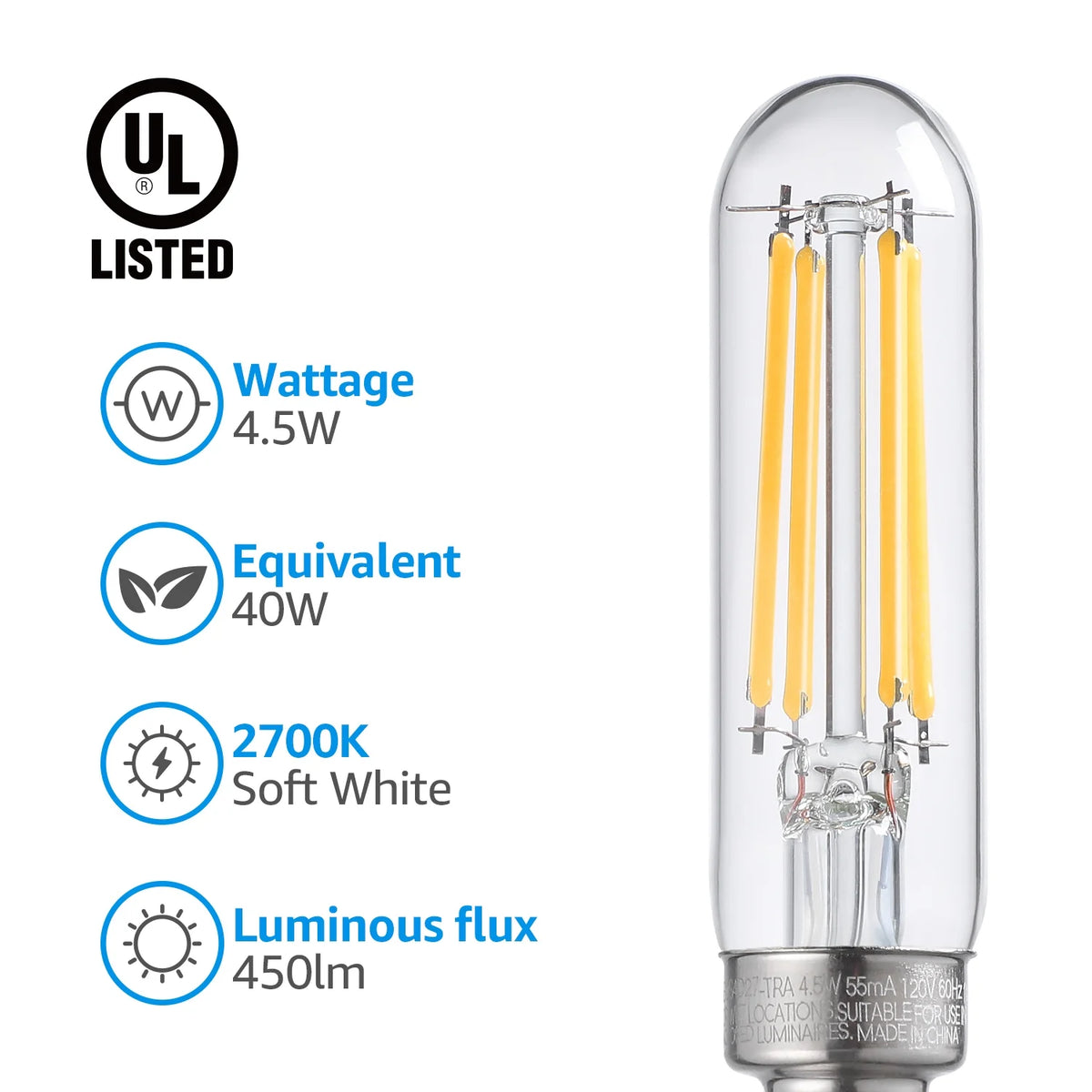 12Pack T6 LED Tubular Bulb 4.5W E12 Base Dimmable 2700K Soft White Q81666