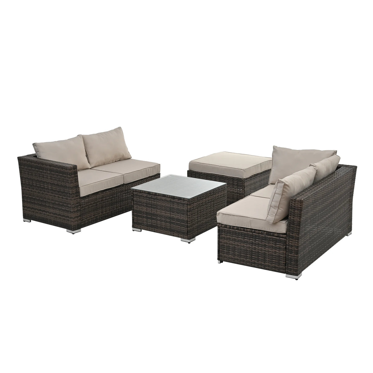 4 Piece All Weather Wicker Rattan Patio Sofa Set with Cushion and Glass Table A63835
