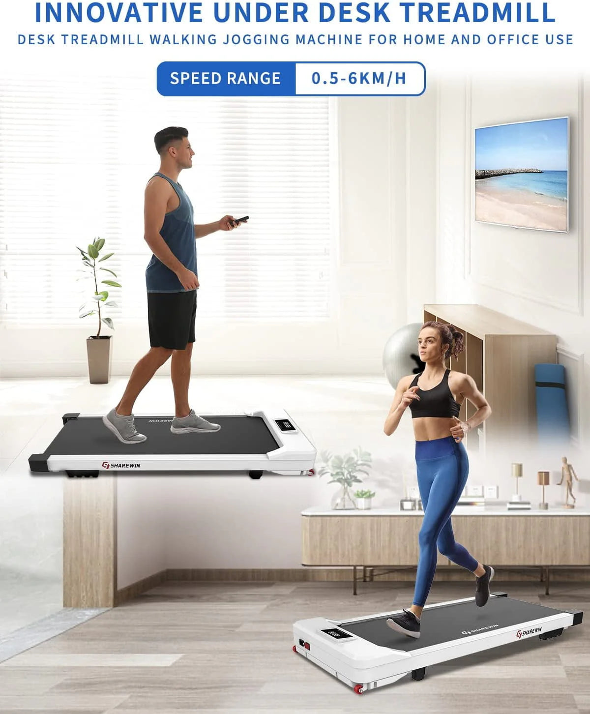 Under Desk Treadmill 300 lb Capacity White E142