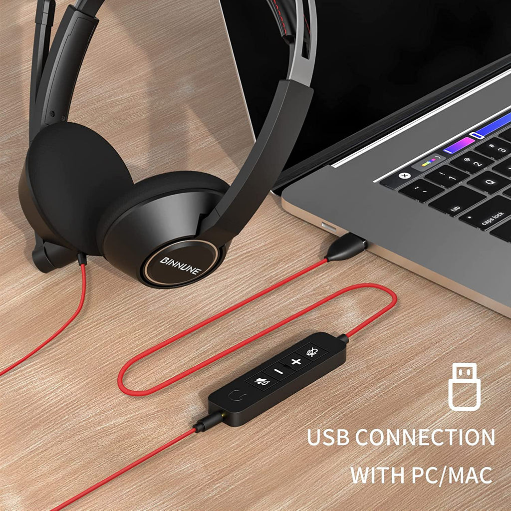 USB Stereo Headset with Mic Wired Headphones with in-Line Volume Control 3.5mm Jack T435252