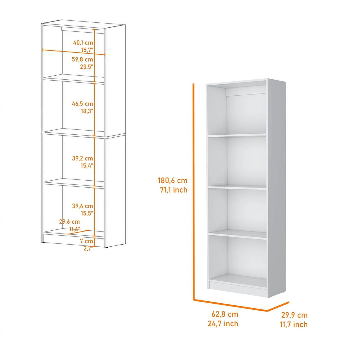 2-Piece Set with Computer Desk and Wood Bookcase in White W943