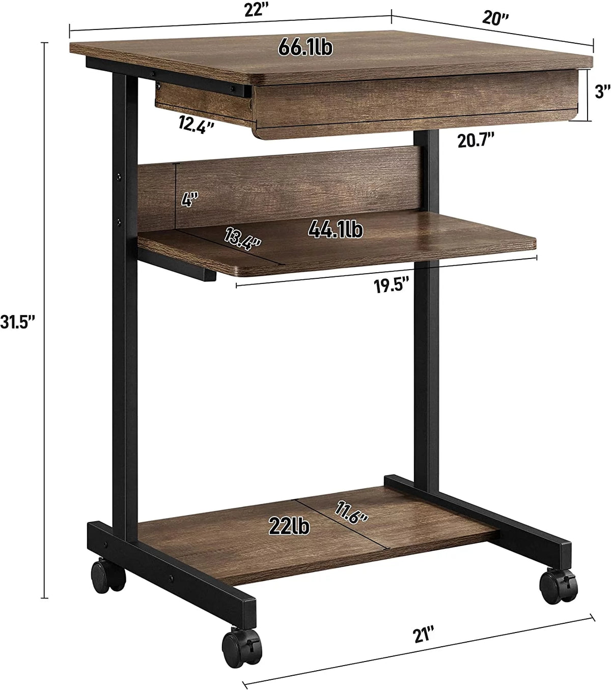 Rolling Computer Desk with Wheels Taupe Wood W603636