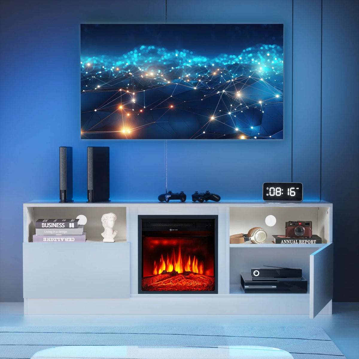 White TV Stand with Fireplace A4786