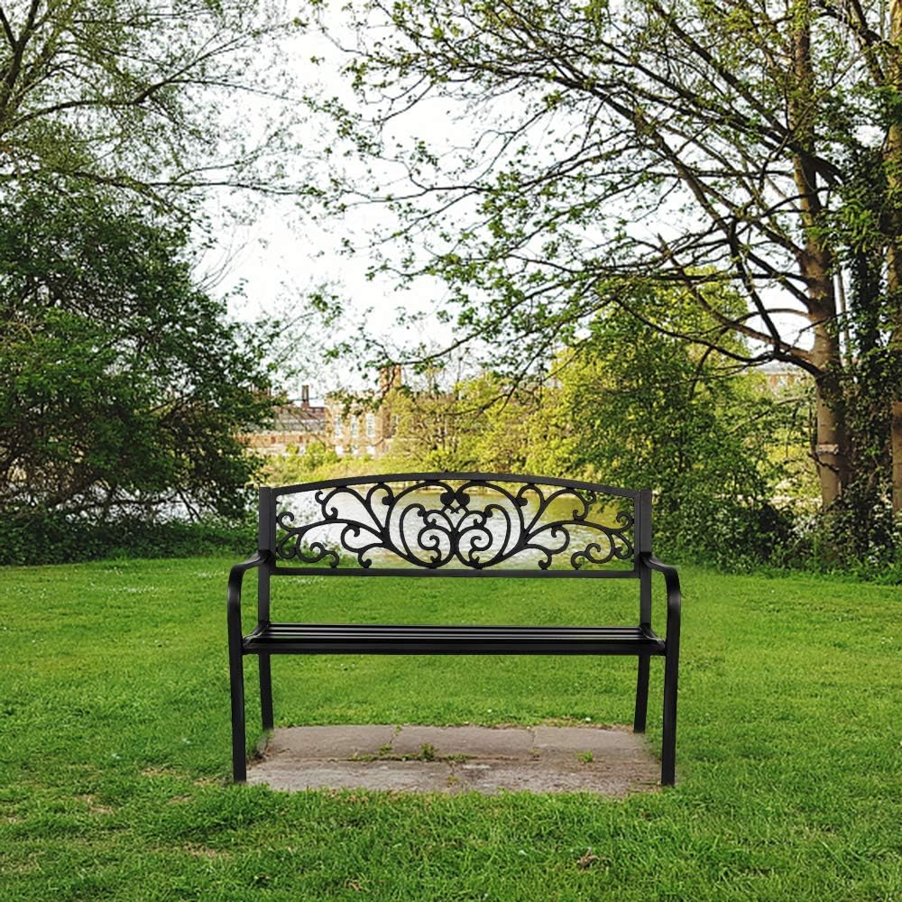 50 Patio Garden Bench Outdoor Metal Cast Iron Steel Frame Chair X349