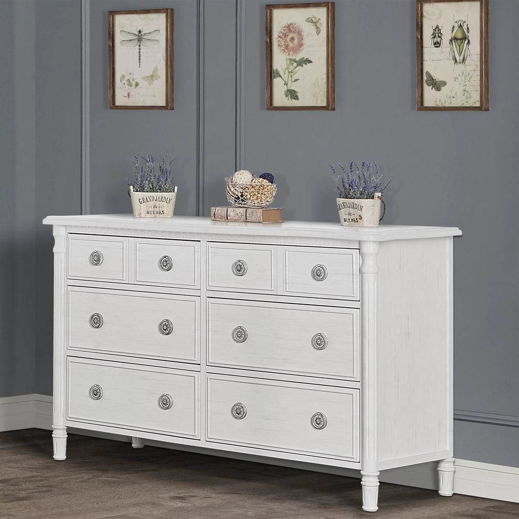 White 6 Drawer Double Dresser Y7532