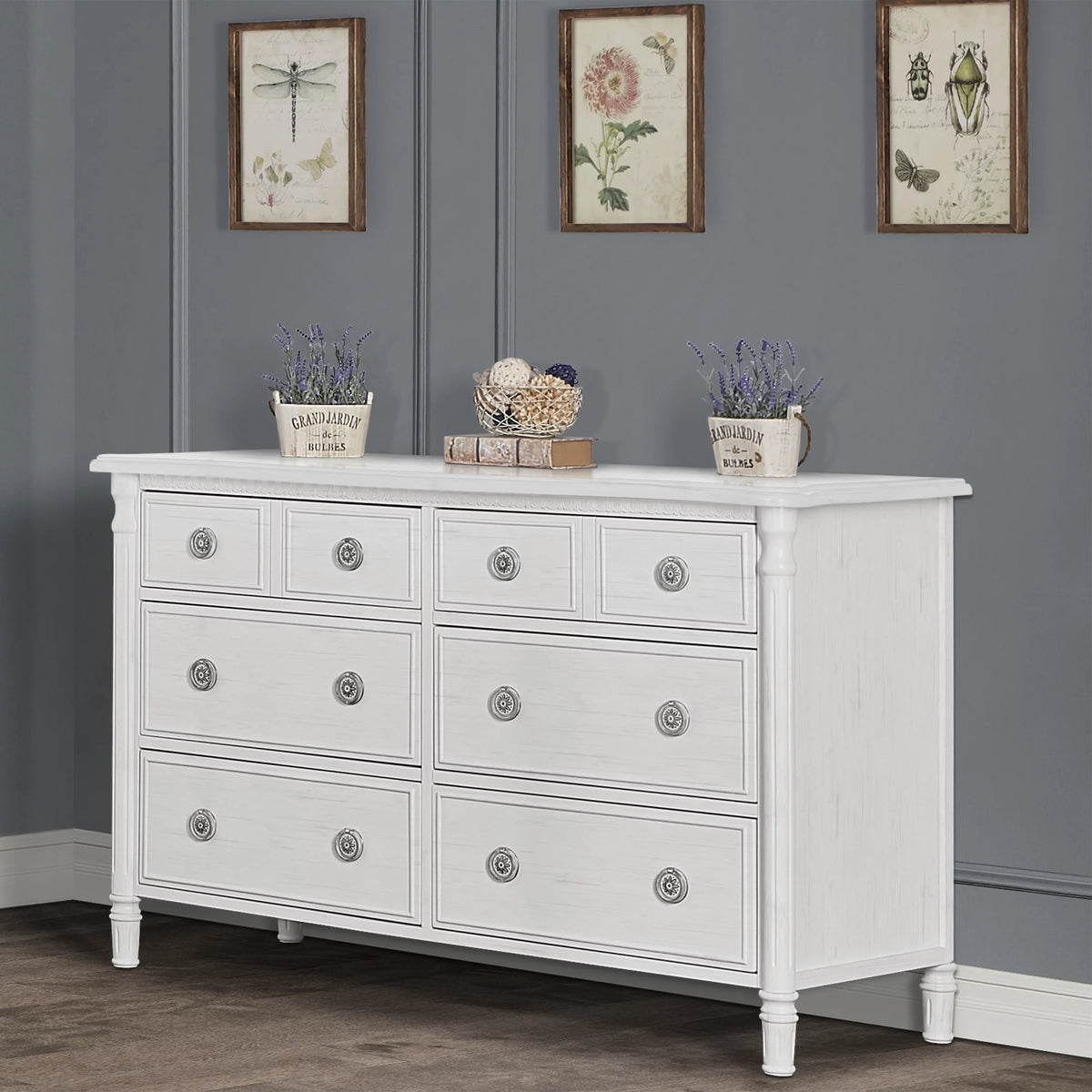 White 6 Drawer Double Dresser Y7532