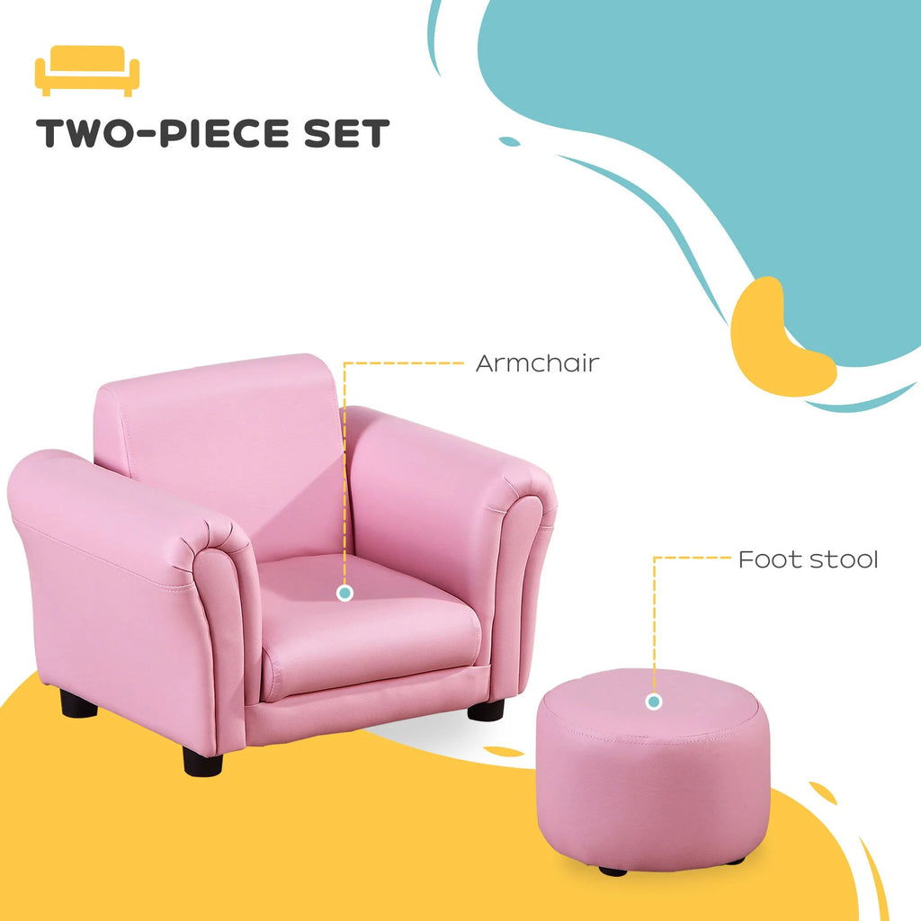 Pink Kids Sofa Chair with Ottoman O752498