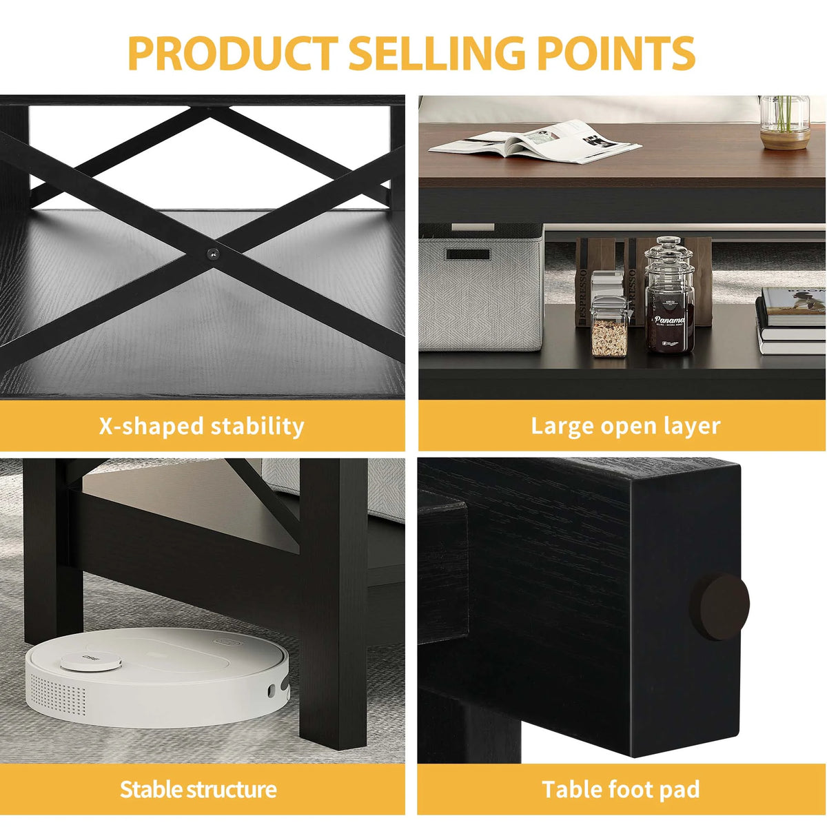 2-Tier Brown Coffee Table with Open Storage Shelf O826240