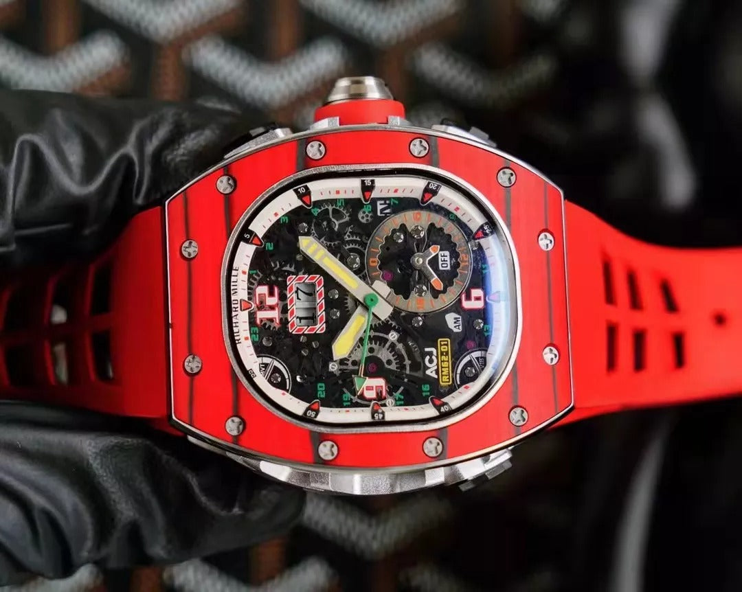 Tourbillon Vibrating Alarm Red Bezel Red Rubber Strap Y90744