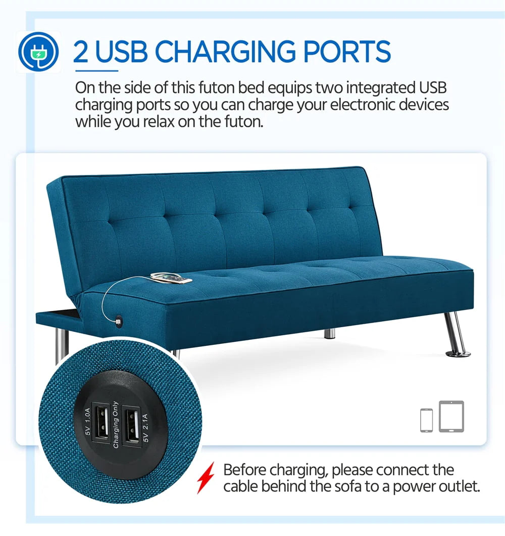 Blue Fabric Convertible Futon F4301