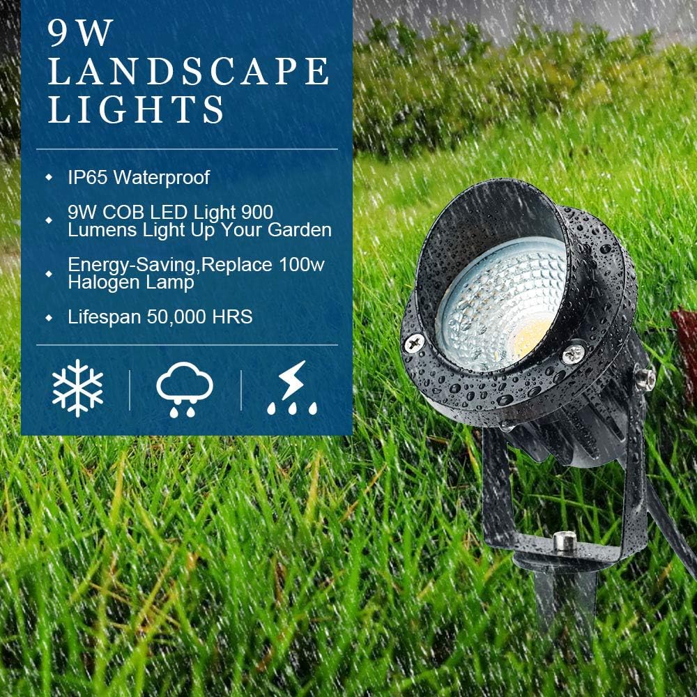 10 Pack 12v 9W LED Landscape Lights, IP65 Waterproof Warm White with Connector H75846