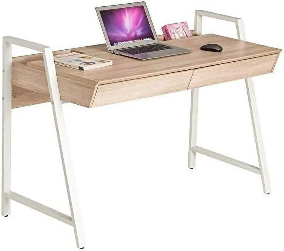 50” Computer Desk with Drawers White and Oak B8543