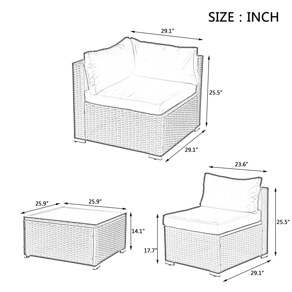 7 Piece PE Rattan Patio Furniture Set with Cushions and Glass Coffee Table Y4333