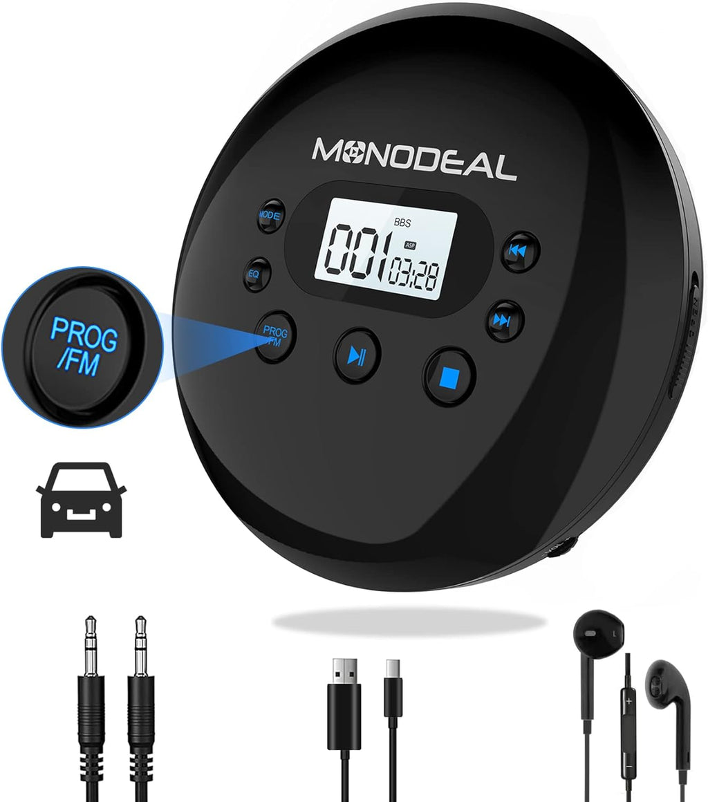 Portable CD Player with FM Transmitter, Anti-Skip Protection, Headphones, Pack of 2 I411681
