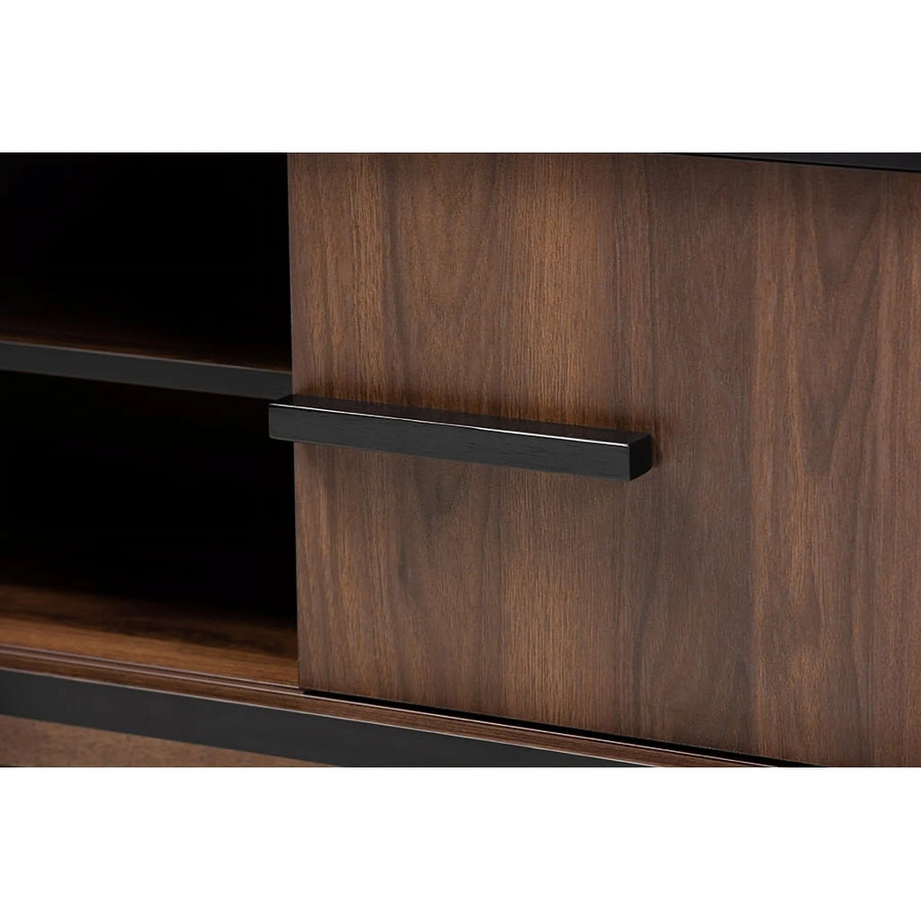 Walnut Brown and Black Wood Wine Storage Cabinet U643
